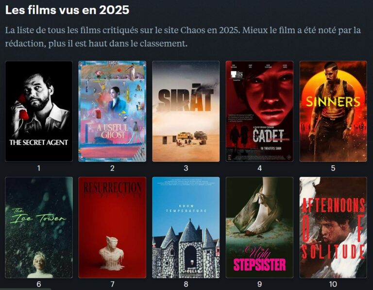 Nos films vus en 2025, classés par ordre de préférence sur Letterboxd