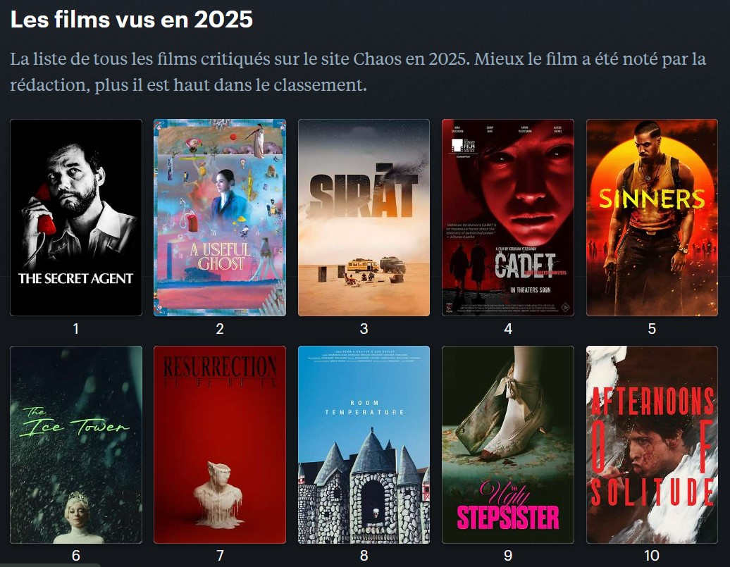 Nos films vus en 2025, classés par ordre de préférence sur Letterboxd