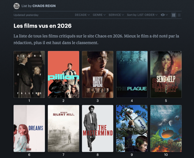 Nos films vus en 2026, classés par ordre de préférence sur Letterboxd